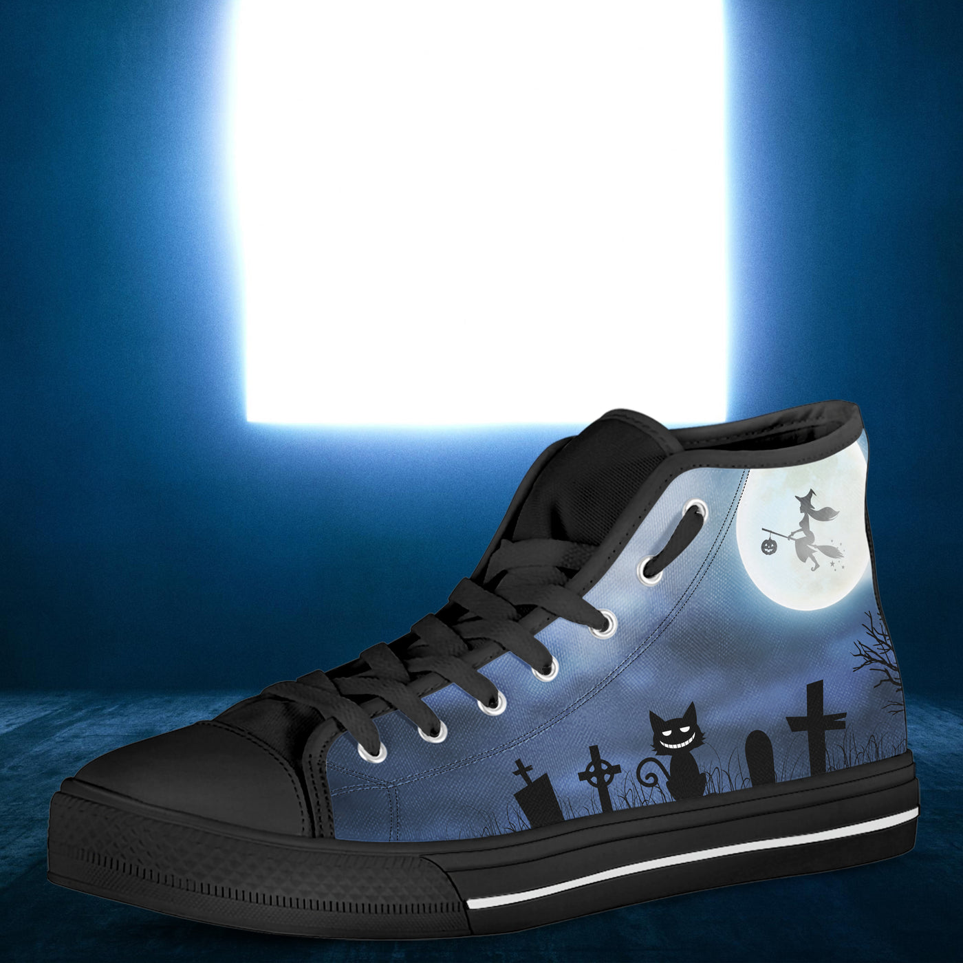 Dark Slate Gray Witches Familiar Sitting In The Graveyard | Women's Classic High Top Canvas Shoes