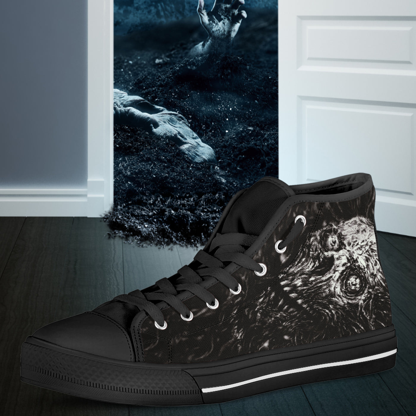 Dark Slate Gray Gray Zombie Horror Art | Men’s Classic High Top Canvas Shoes