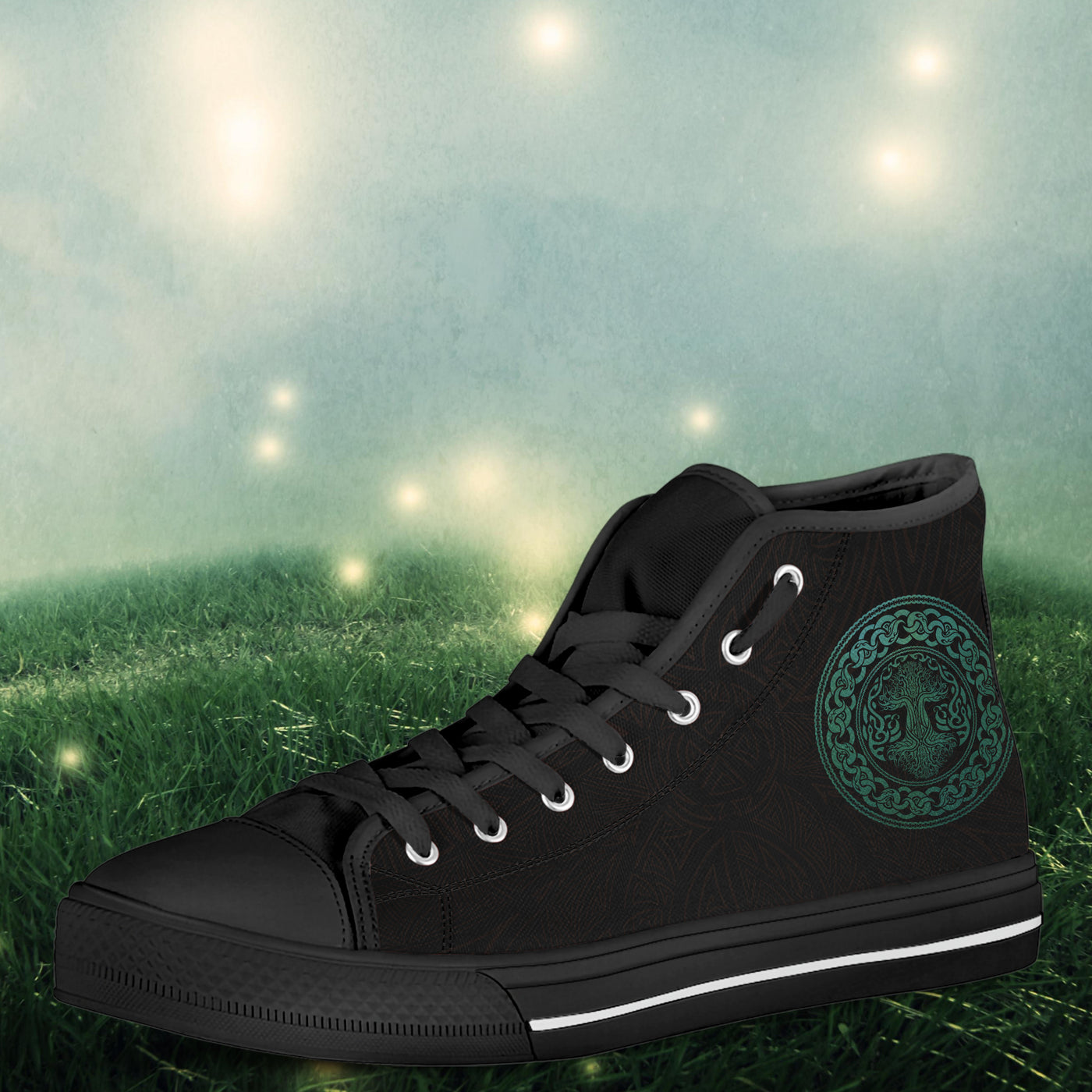 Dark Gray Green Celtic Knot Tree Of Life | Men’s Classic High Top Canvas Shoes