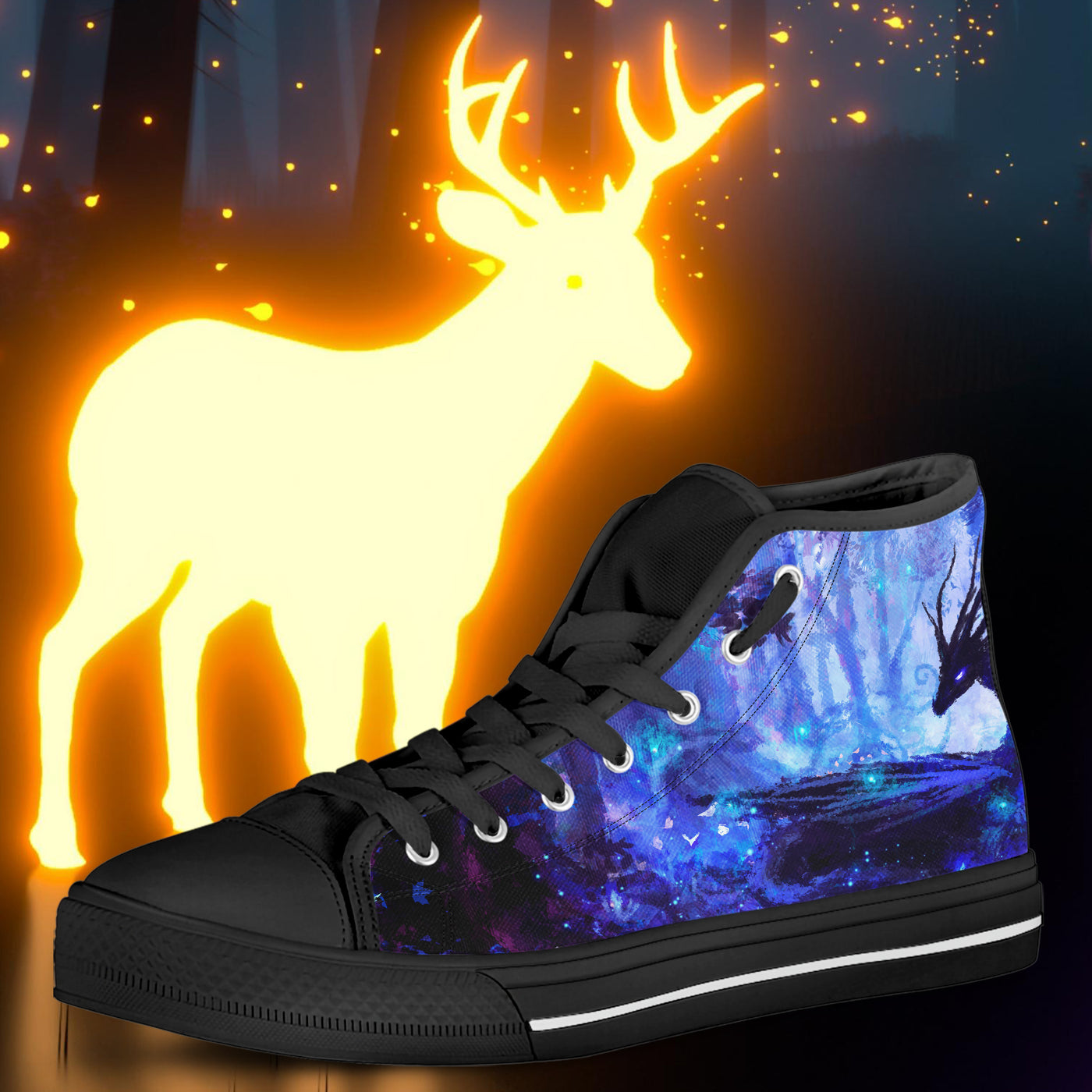 Light Goldenrod Fantasy Dragon In A Blue Forest Anime Art | Women's Classic High Top Canvas Shoes
