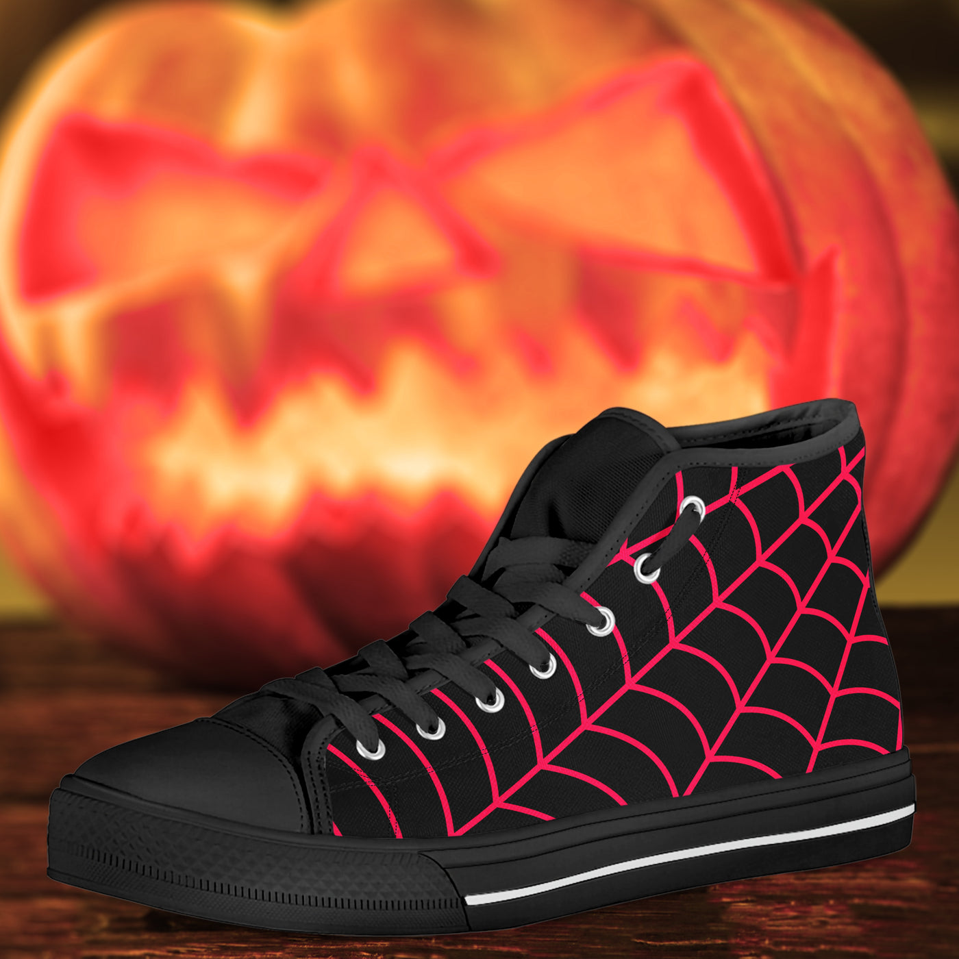 Tomato Neon Pink Spiderweb | Women's Classic High Top Canvas Shoes