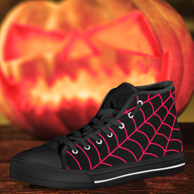 Tomato Neon Pink Spiderweb | Men’s Classic High Top Canvas Shoes
