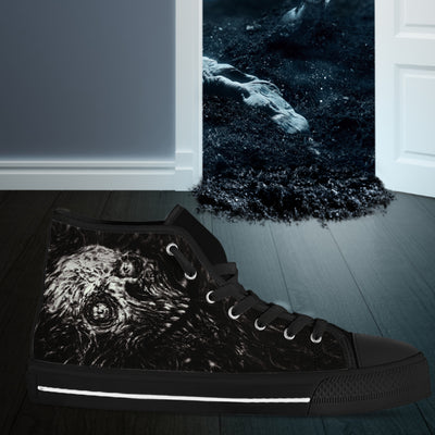 Dark Slate Gray Gray Zombie Horror Art | Men’s Classic High Top Canvas Shoes