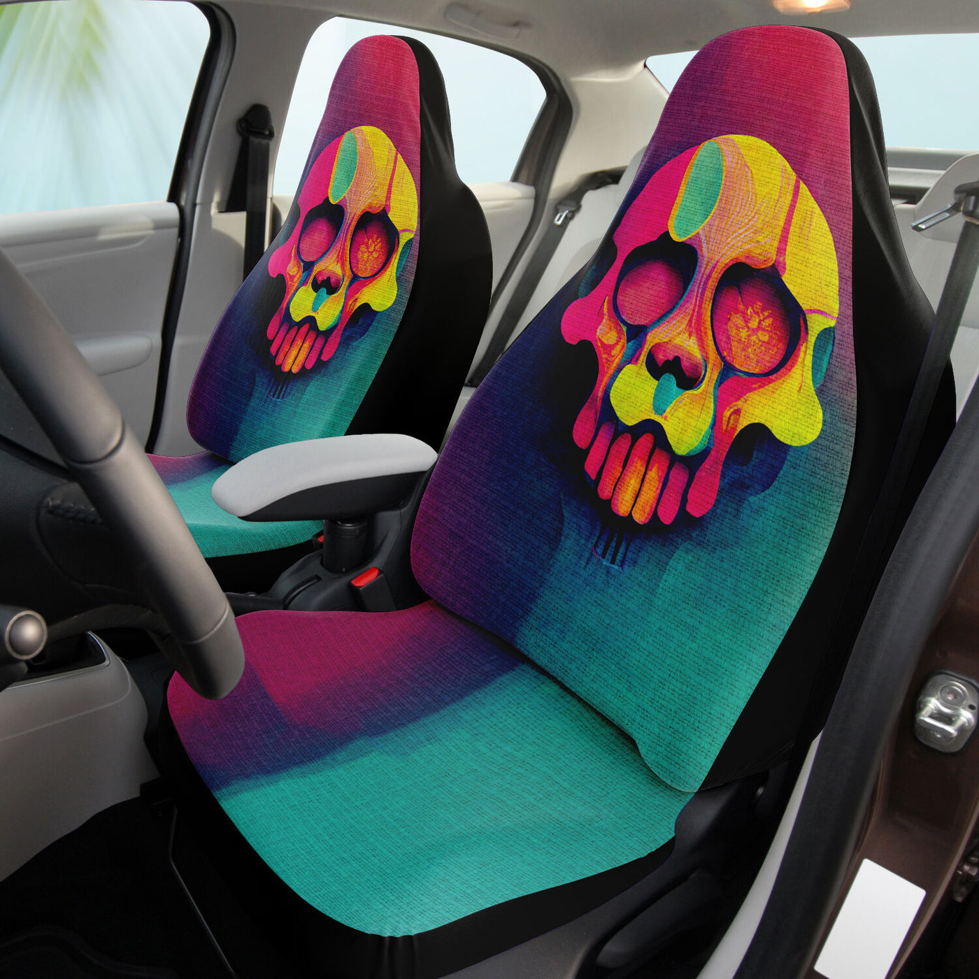 Dark Slate Gray Tie Dye Skulls 5 Skull Decor | Car Seat Covers