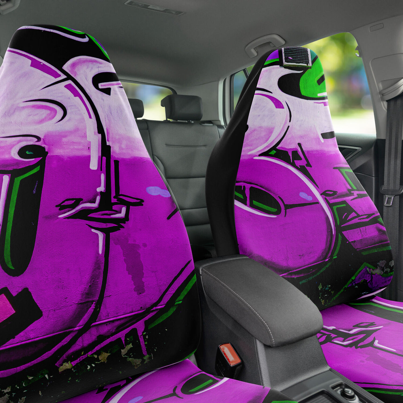 Dark Slate Gray Neon Purple Raver Graffiti Art | Car Seat Covers