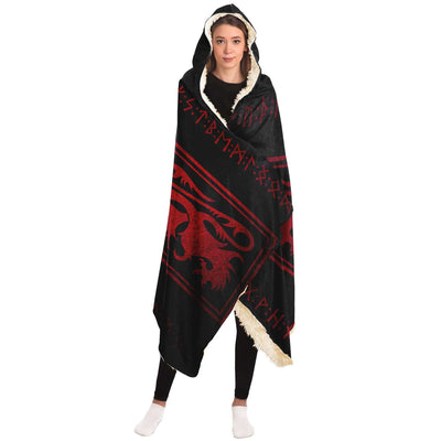Tan Viking Lion & Runes Red On Black | Hooded Blanket