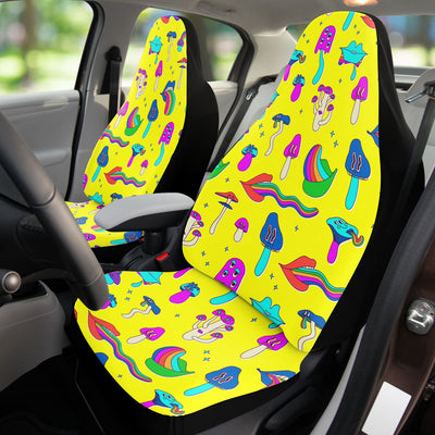 Light Goldenrod Trippy Yellow Mushrooms & Lips | Car Seat Covers