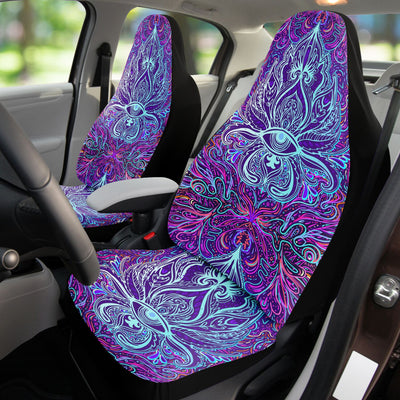 Dark Slate Gray Blue & Purple Lotus Flowers With Eyes | Car Seat Covers