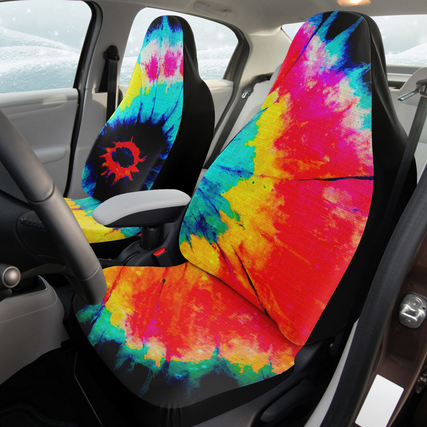 Light Coral Hippie Black Red & Blue Tie Dye | Car Seat Covers