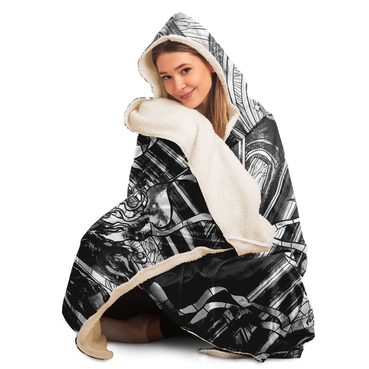 Light Gray neon witch 3 Hooded Blanket-Frontside-Design_Template copy