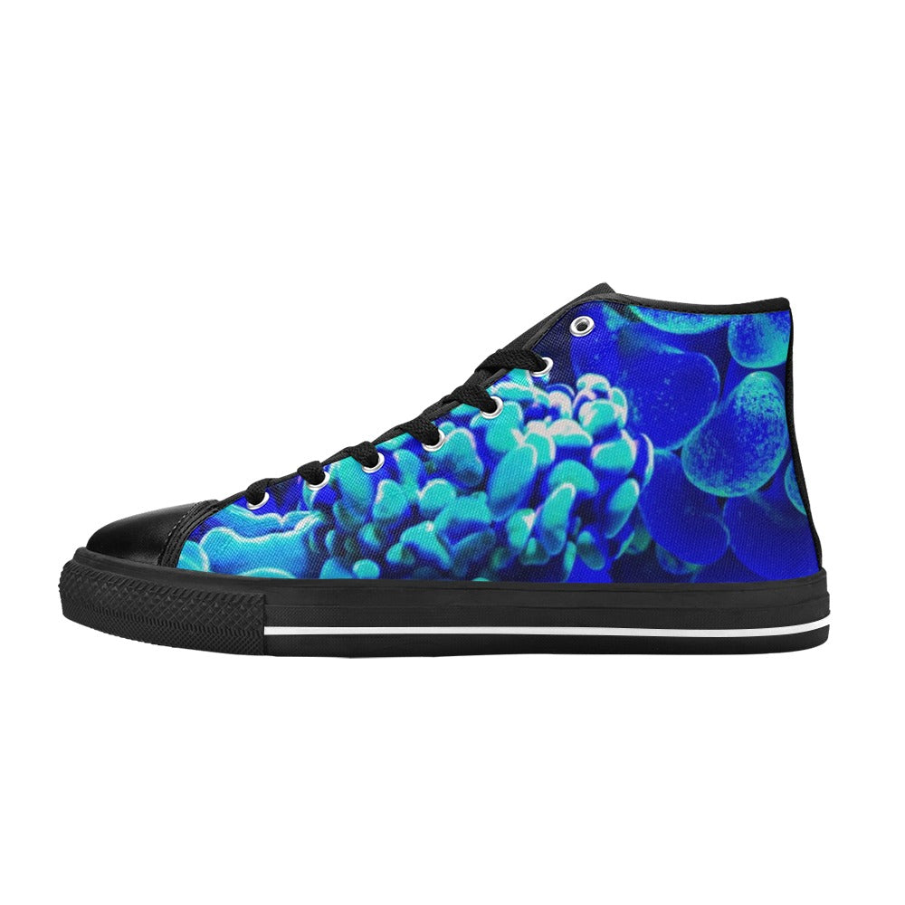 Dark Slate Gray Blue Neon Coral Reef | Women's Classic High Top Canvas Shoes