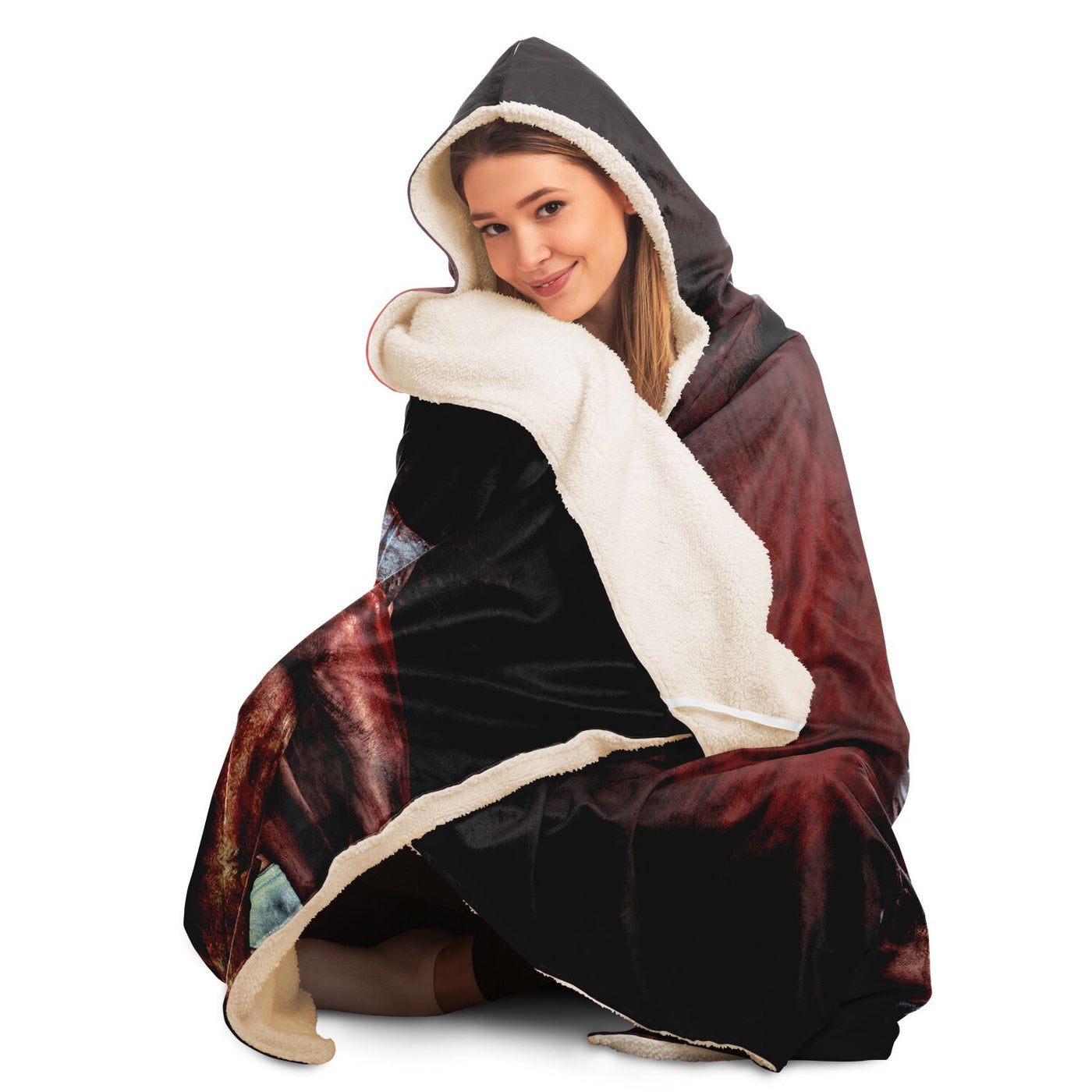 Light Gray Horrorcore Menacing Zombie With An Ax | Hooded Blanket