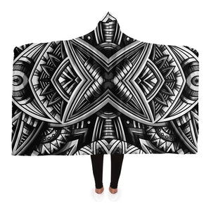 Dark Slate Gray Festival Clothes Tribal Lines 9 BW | Hooded Blanket