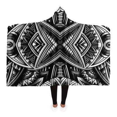 Dark Slate Gray Festival Clothes Tribal Lines 9 BW | Hooded Blanket