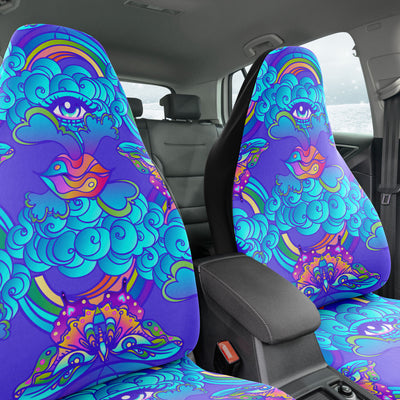 Slate Blue Trippy Tie Dye Eyes Clouds & Butterflies | Car Seat Covers