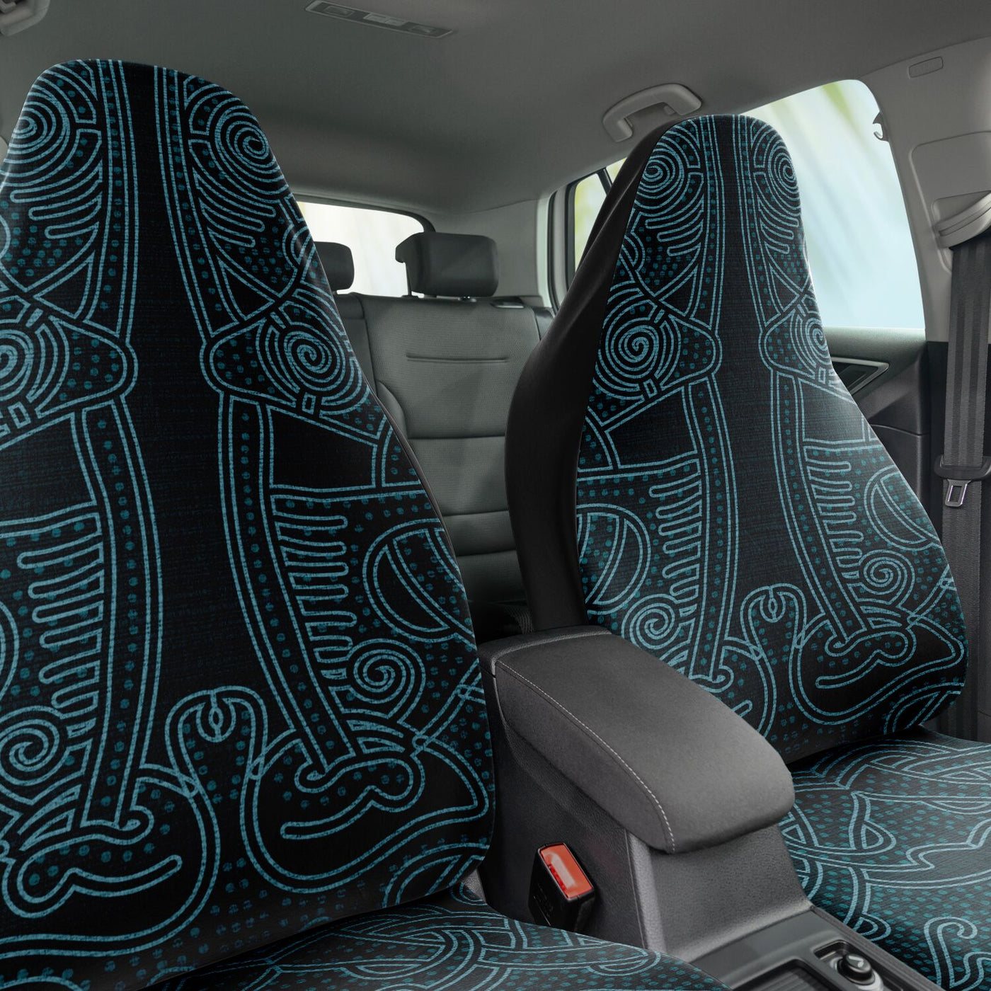Dark Slate Gray Tribal Lines Boho Decor | Car Seat Covers