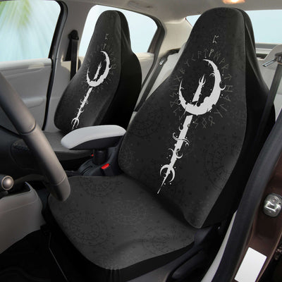 Dark Slate Gray Moon Symbol Grunge Styled With Rune Circles | Car Seat Covers