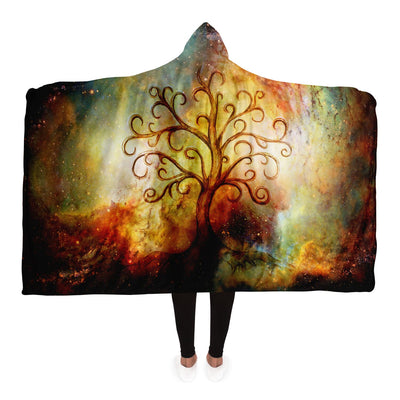 Dark Slate Gray Tree Of Life Floating In Space | Hooded Blanket