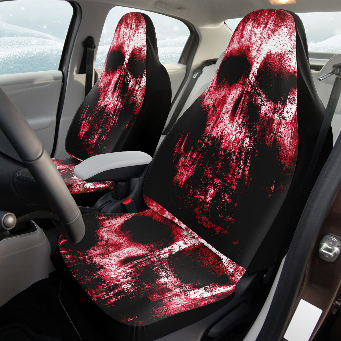 Gray Grunge Skulls Red Horror | Car Seat Covers