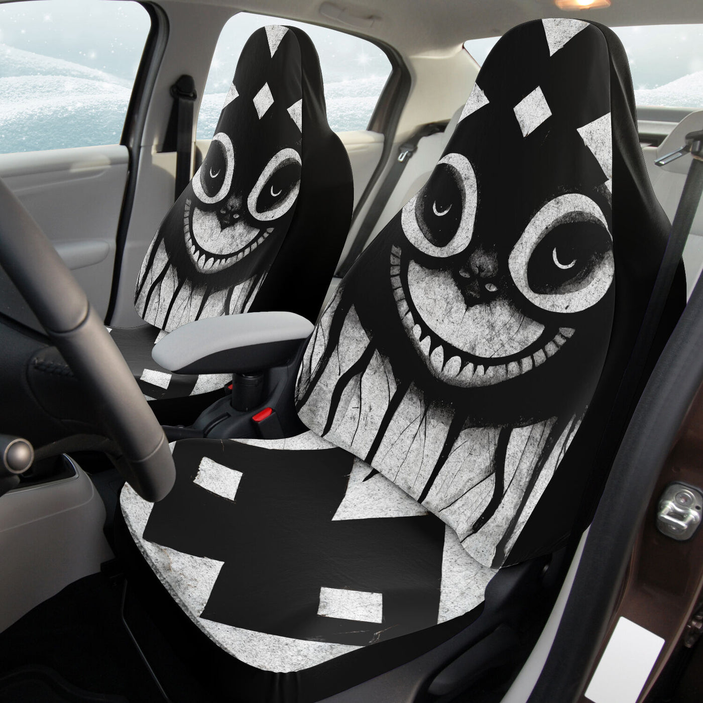 Light Gray Sinister Cat Horror Art Gothic | Car Seat Covers