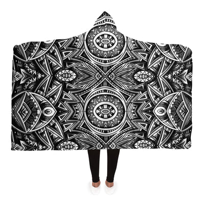 Light Gray Festival Clothes Tribal Lines 18 BW | Hooded Blanket
