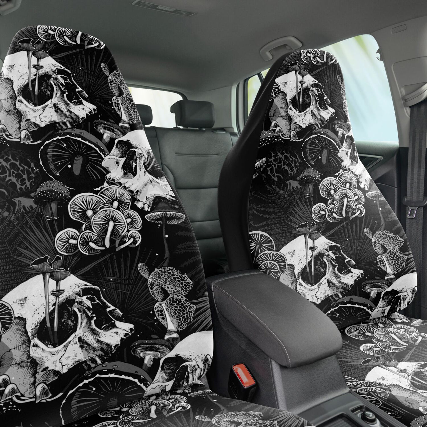 Dark Slate Gray Gray Skulls & Magic Mushrooms Goth | Car Seat Covers
