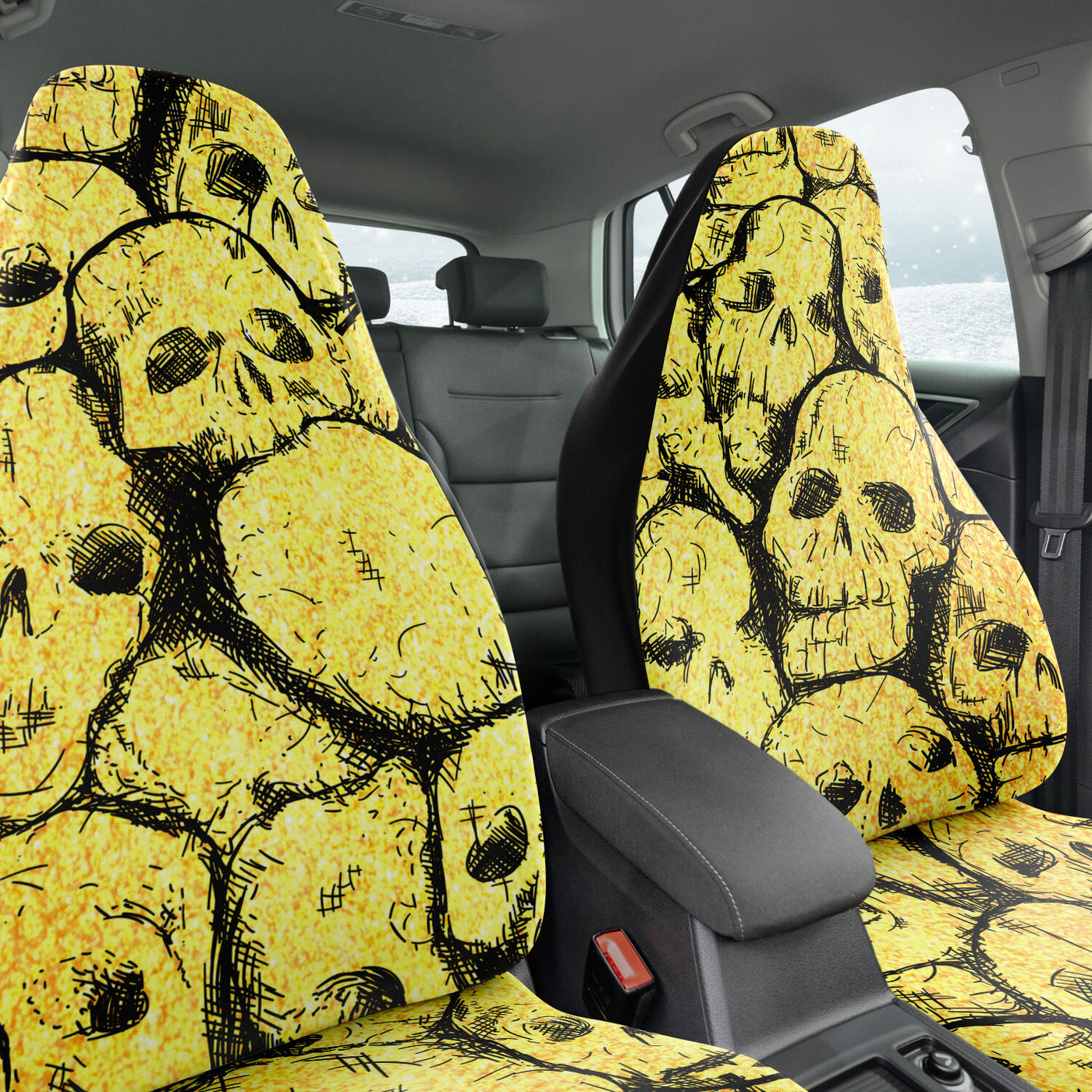 Light Goldenrod Yellow Hand Drawn Skulls Goth | Car Seat Covers