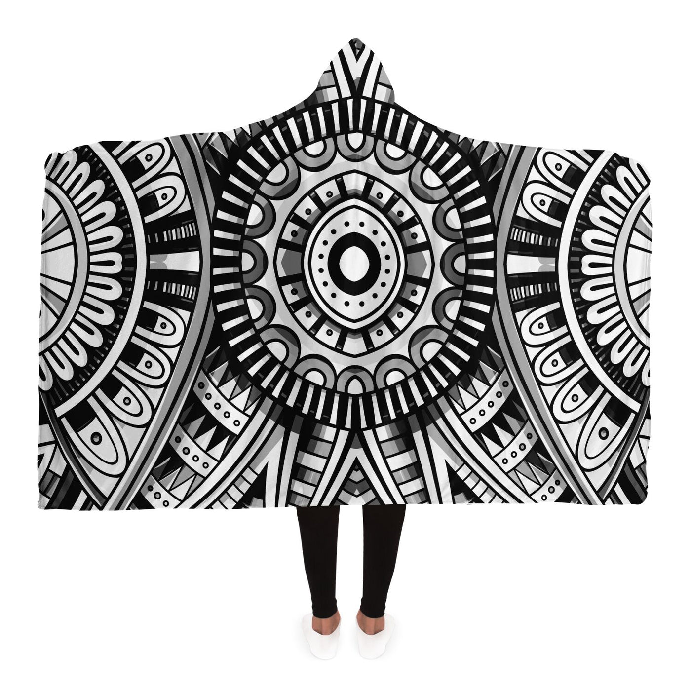 Light Gray Festival Clothes Tribal Lines 12 BW | Hooded Blanket
