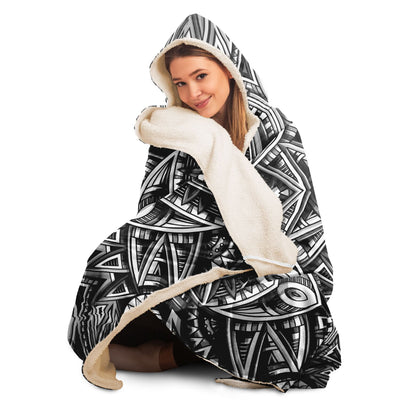 Light Gray Festival Clothes Tribal Lines 18 BW | Hooded Blanket