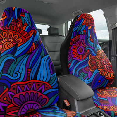 Dark Slate Gray Hippie Floral Art Vintage Style | Car Seat Covers