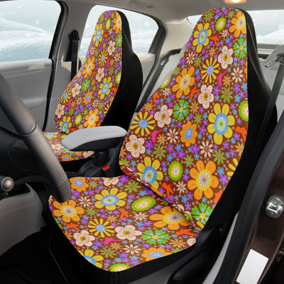 Dark Slate Gray Hippie Bright Floral Art | Car Seat Covers