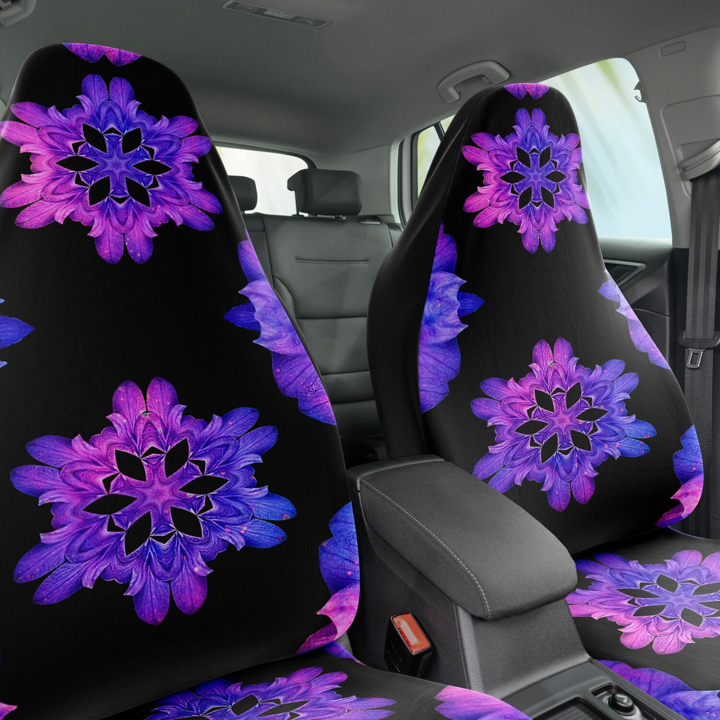 Dark Slate Gray Trippy Purple & Blue Tie Dye Flowers | Car Seat Covers