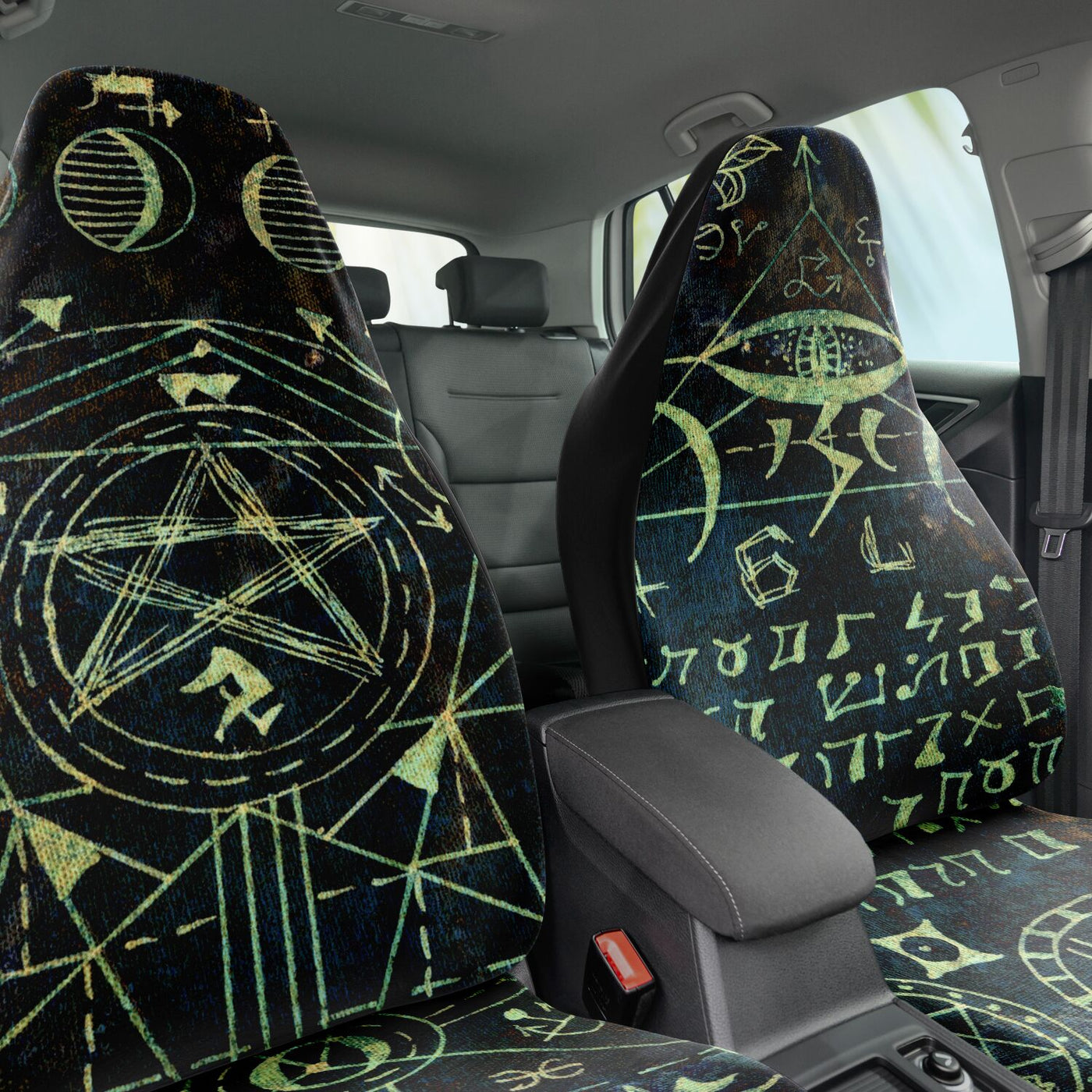 Dark Slate Gray Green Esoteric Symbols 3 | Car Seat Covers