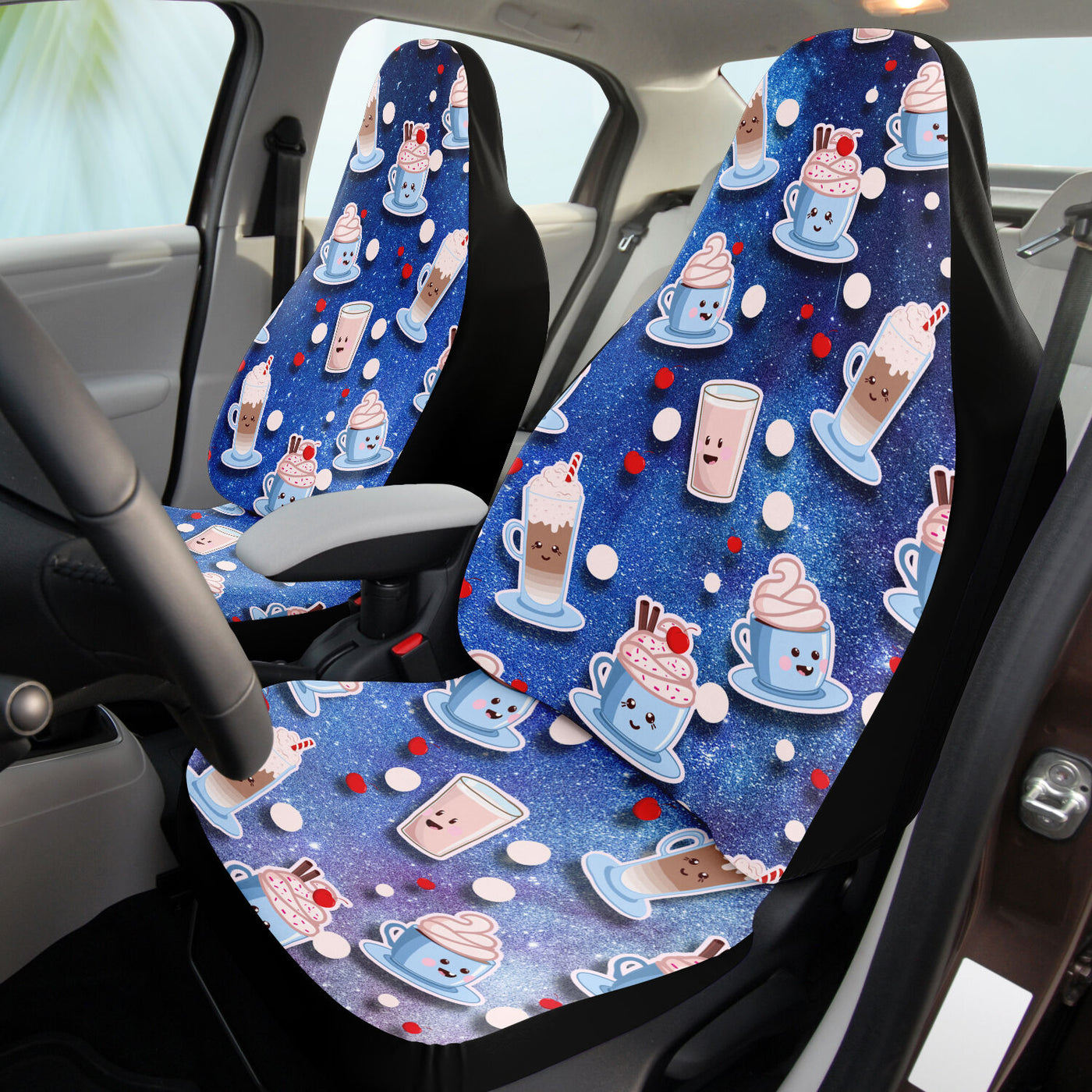 Light Gray Cute Kawaii Coffees In Space Anime Decor | Car Seat Covers
