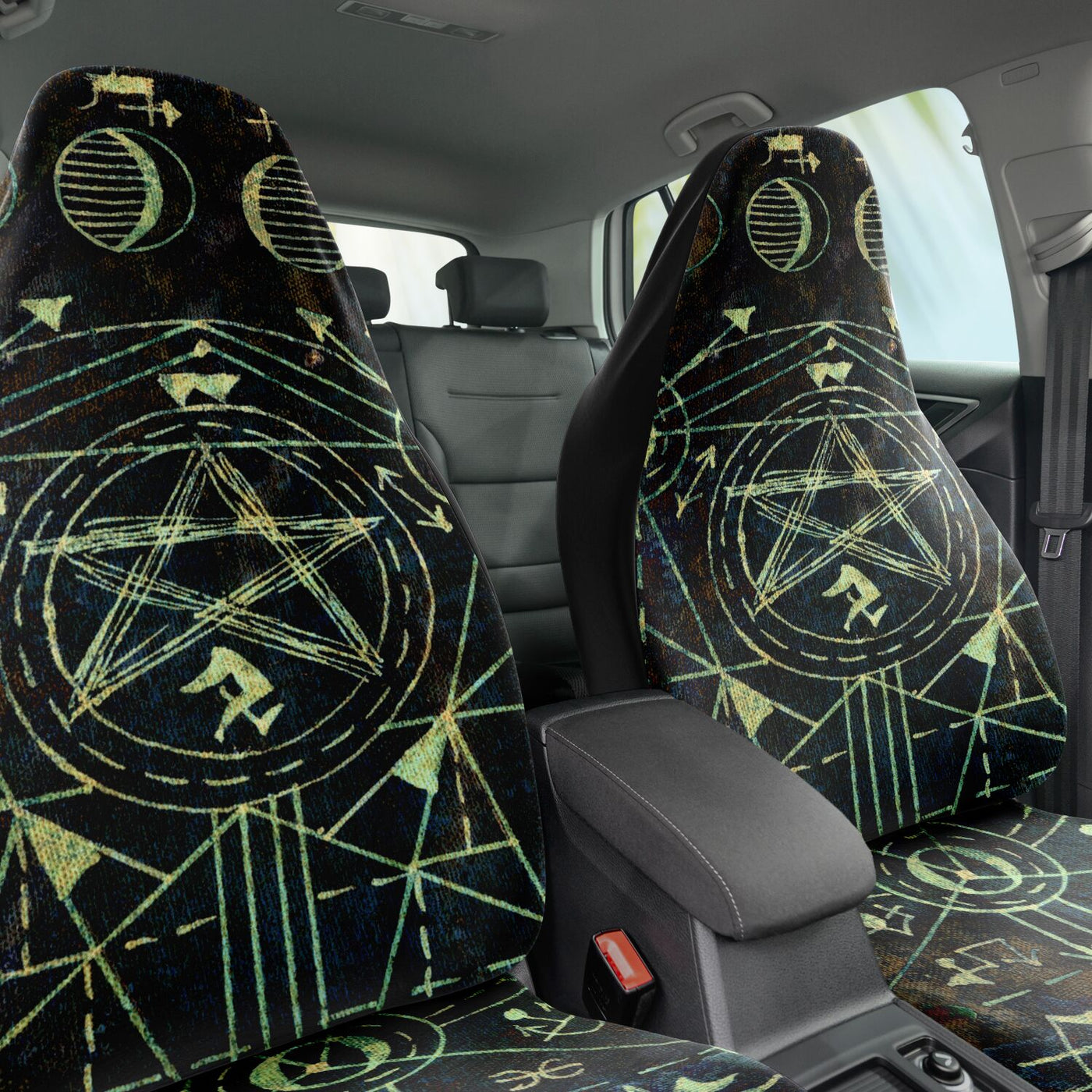 Dark Slate Gray Green Esoteric Symbols 1 | Car Seat Covers