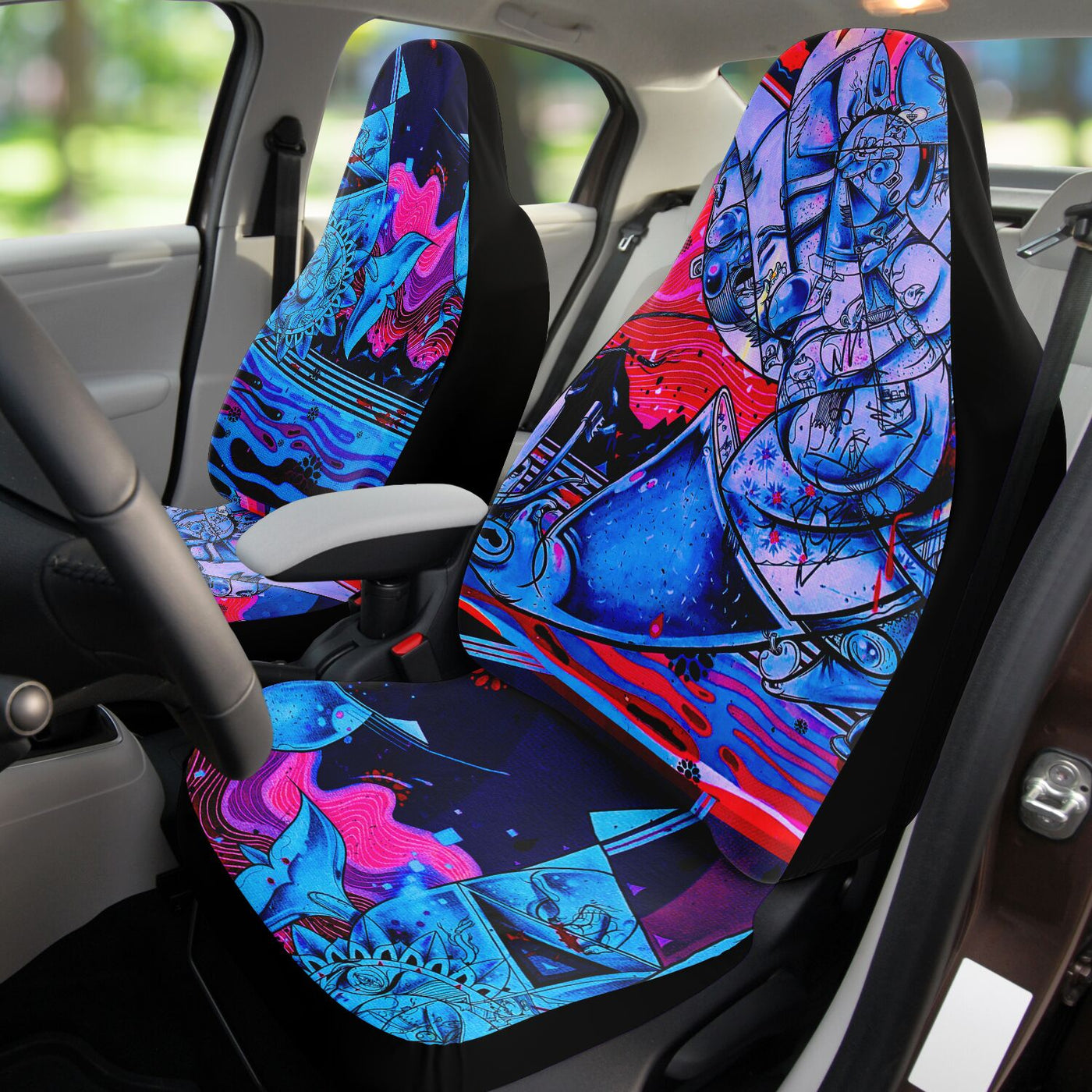 Black Blue Pink Graffiti Art Rave Decor | Car Seat Covers