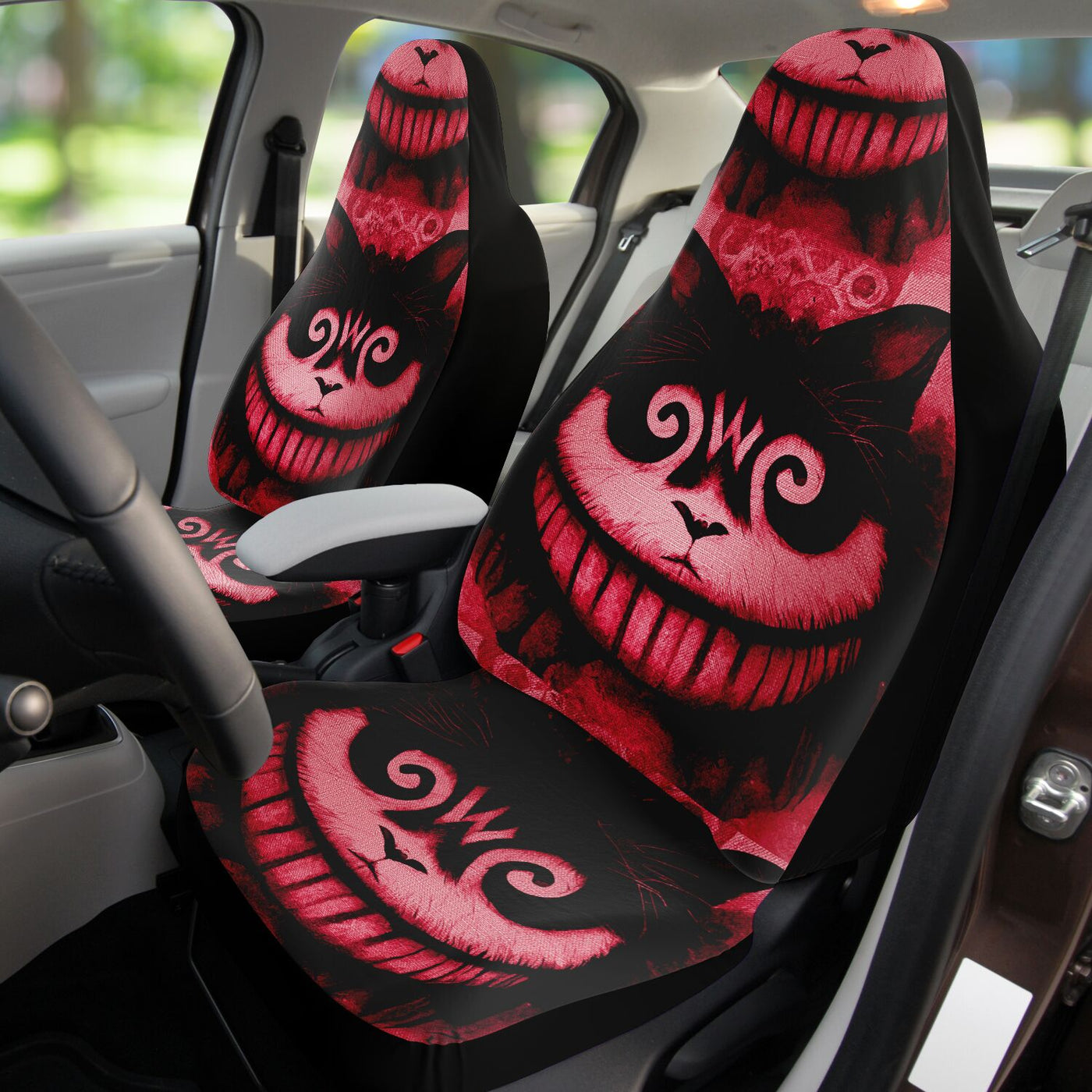Rosy Brown Red Smiling Cat Witchy Decor | Car Seat Covers