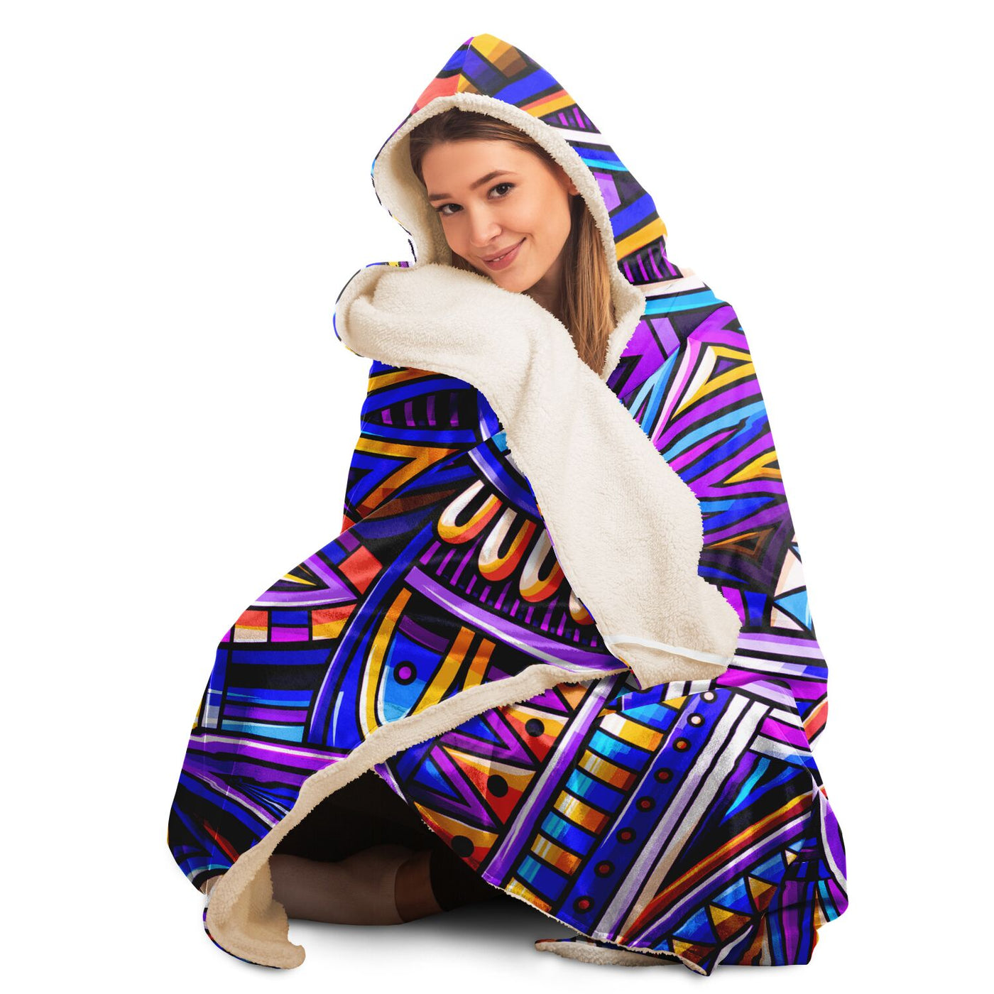 Midnight Blue Festival Clothes Tribal Lines 27 | Hooded Blanket