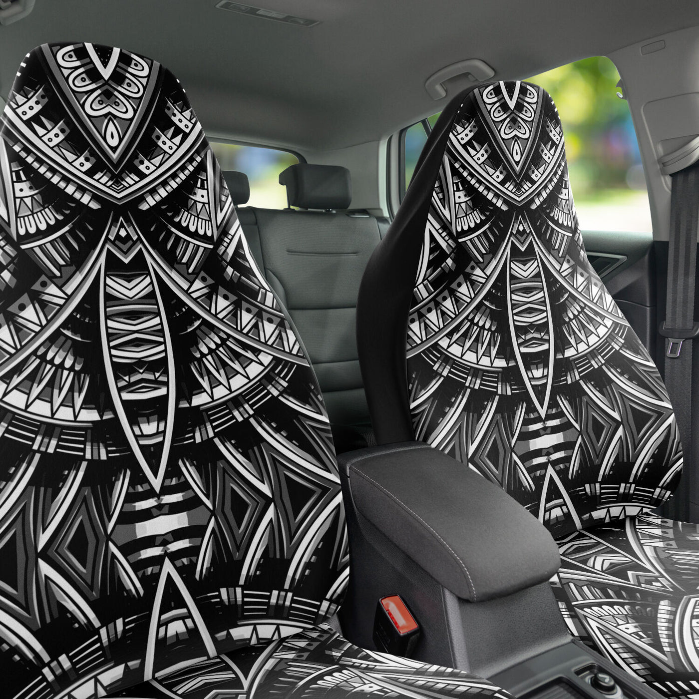 Dark Slate Gray Tribal Line Art 4 BW | Car Seat Covers