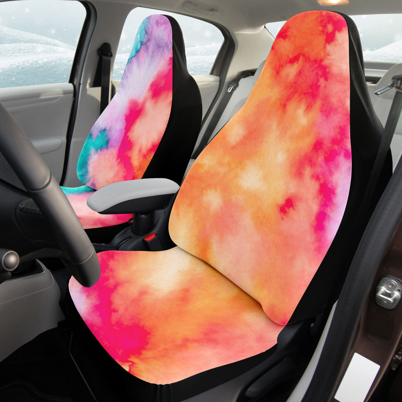 Rosy Brown Bursting Orange Tie Dye | Car Seat Covers
