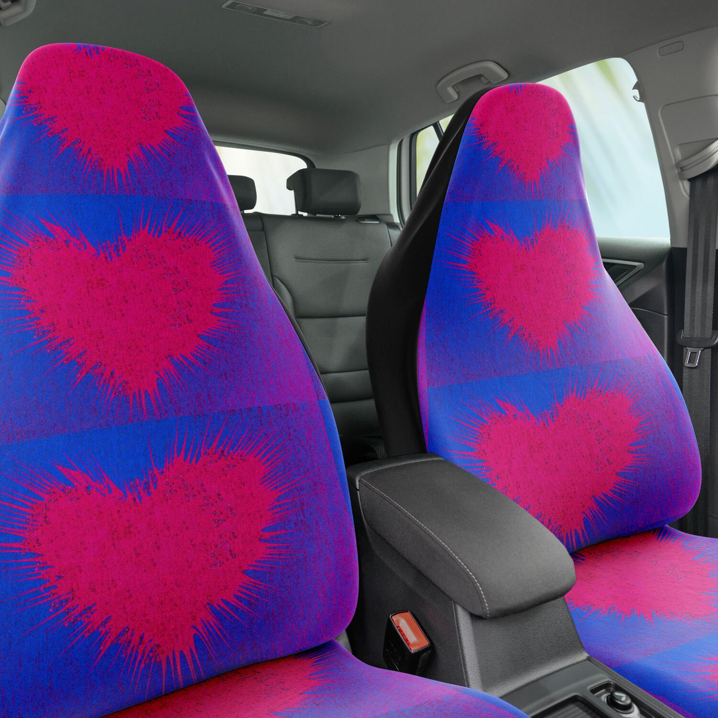 Dark Slate Blue Graffiti Hearts Blue & Red | Car Seat Covers