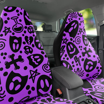 Dark Slate Gray Cute Ghosts On Purple Pastel Goth | Car Seat Covers