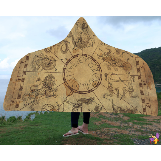 Dim Gray Astrological Signs On Old Paper | Hooded Blanket