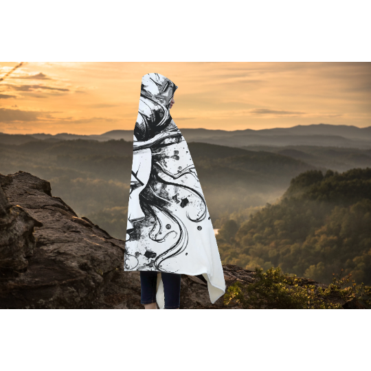 Dark Slate Gray Black & White Elf Rave Clothing | Hooded Blanket