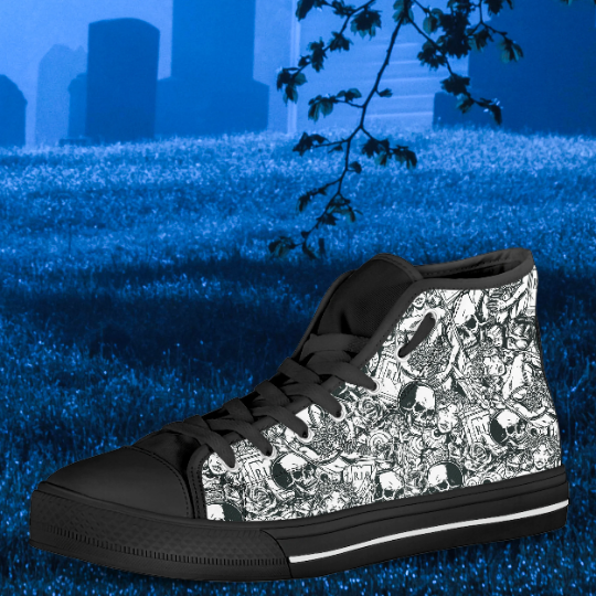Dark Slate Gray Gray Gothic Pattern Black | Men’s Classic High Top Canvas Shoes
