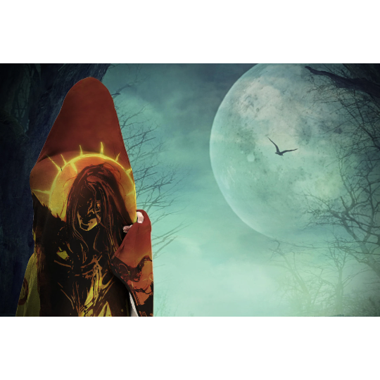 Dark Sea Green Head Huntress Dark Anime Art | Hooded Blanket