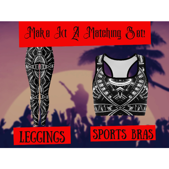 Maroon Gothic Sharp Tribal BW | Sports Bra