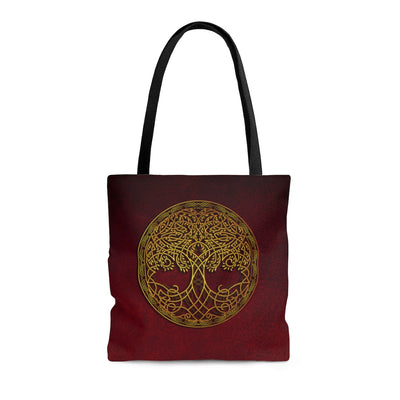 Dark Slate Gray Celtic Knot Tree Of Life Gold On Red | Tote Bag
