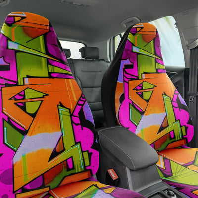 Dark Slate Gray Graffiti Art Orange Pink & Green | Car Seat Covers