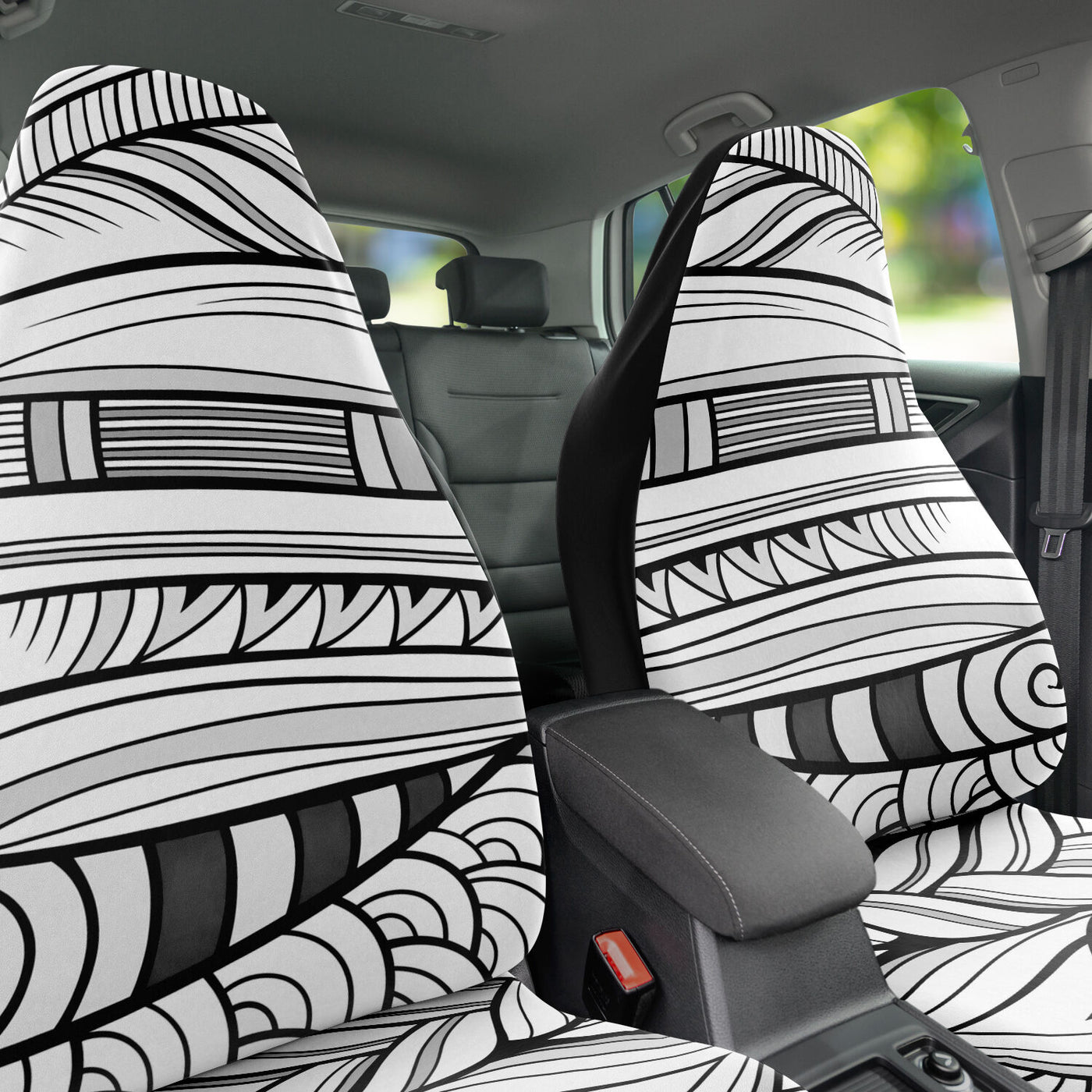 Light Gray Tribal Line Art 3 BW | Car Seat Covers